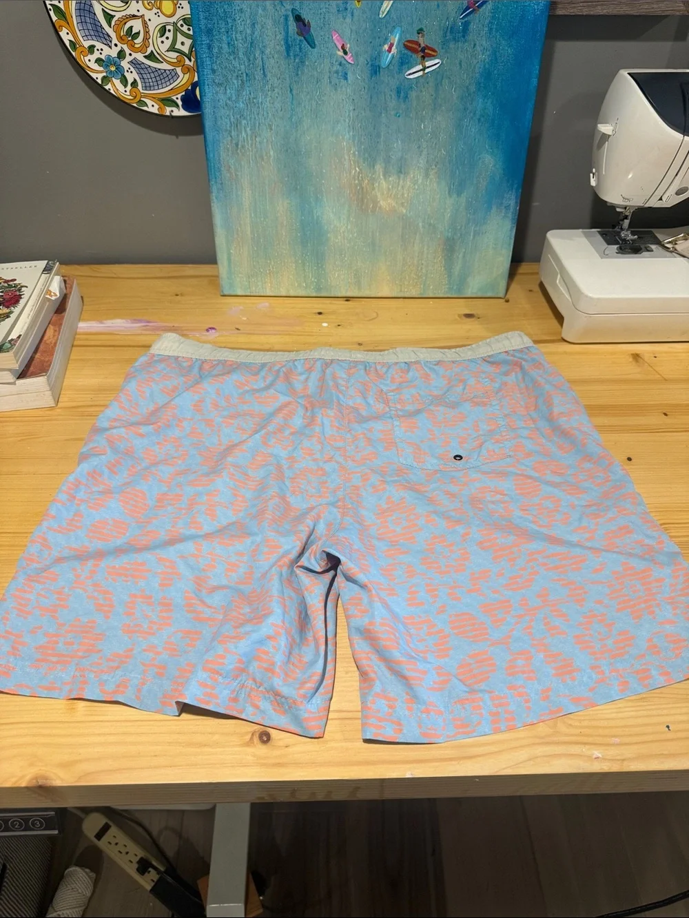 Hawke & Co Light Blue and Coral Athletic Drawstring Shorts